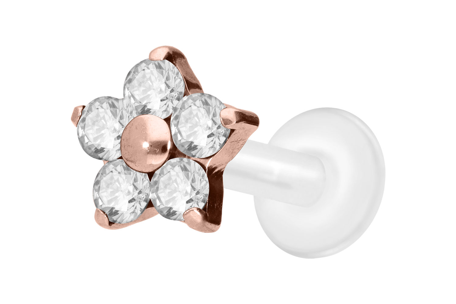 PTFE Labret Piercing mit Innengewinde + Titan-Aufsatz KRISTALLBLUME